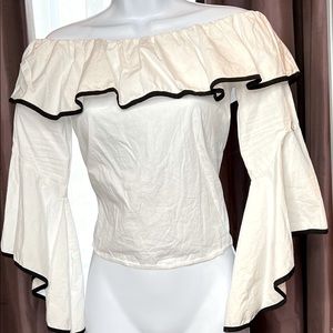 White and black off the shoulder blouse